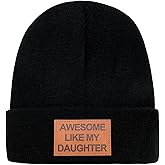HAFOUXIGM Beanie Hat for Dad, Leather Patch Knit Cuffed Winter Hat for Men