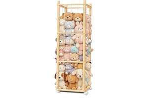 BENCHRY Stuffed Animal Storage, Wood Stuffed Animal Zoo Storage with Brake Wheels, Space Save Toy Organizer, Large Capacity Stuffed Animal Holder, Perfect for Nursery Playroom Kidroom Bedroom-54.3 Inch