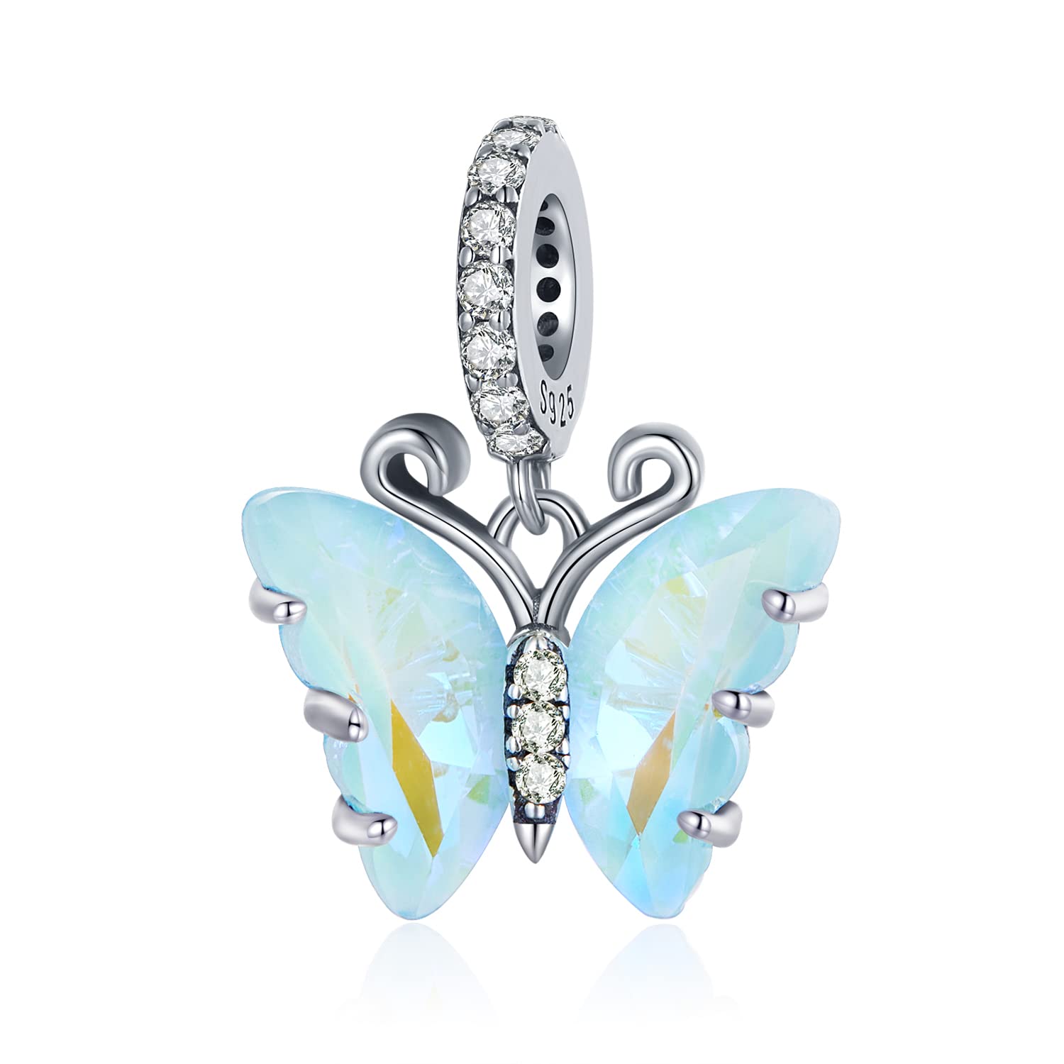 Blue Butterfly Charms Pendant 925 Sterling Silver Charms fits Pandora Bracelet Girl Jewelry Beads Gifts for Women (Blue Butterfly Pendant)