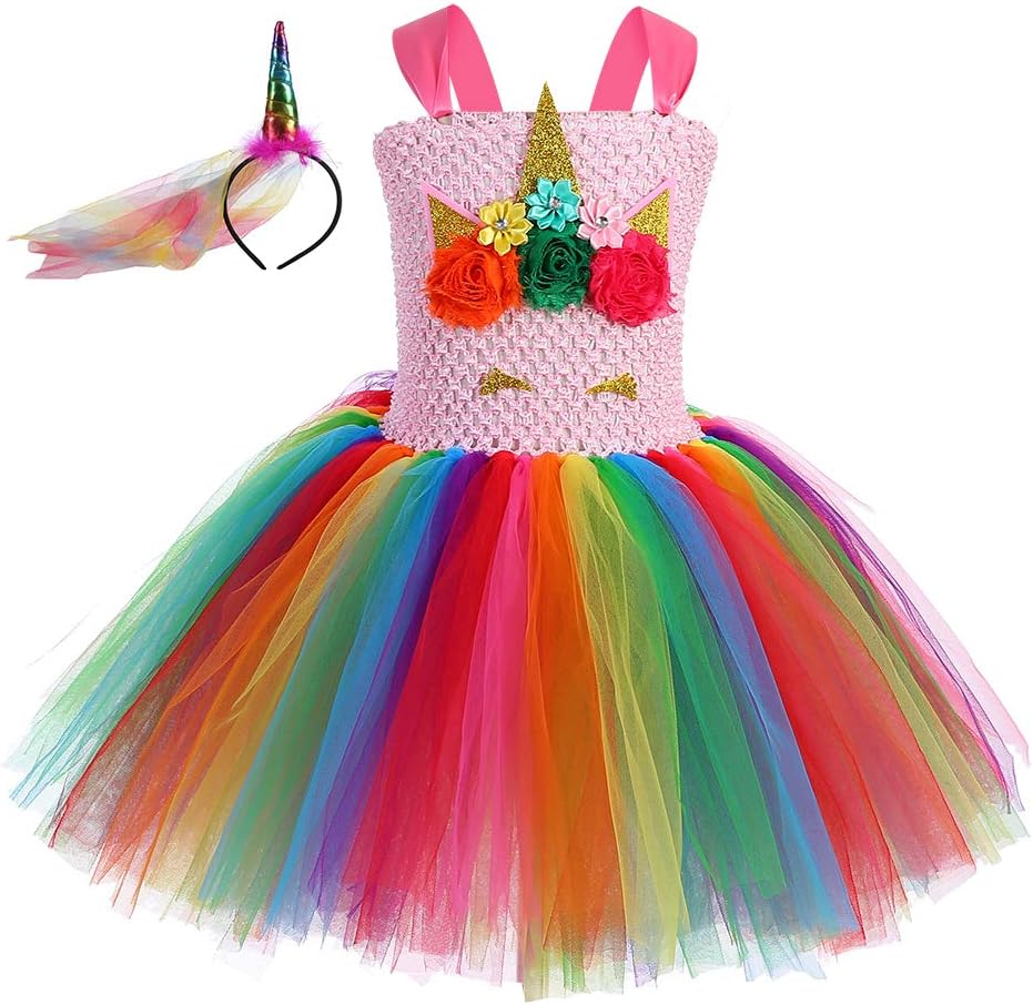 Unicorn Girls Costume Princess Birthday Party Tutu Outfits Fluffy Tulle Dress Costumes