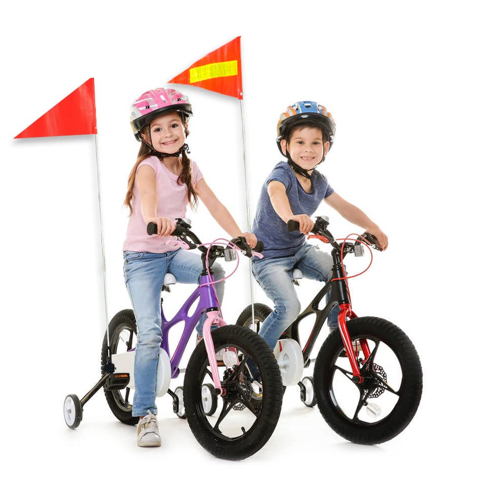 Bike Safety Flag with Pole 2 Sets, 6-Foot Adjustable Height Sturdy Fiberglass Tear-Resistant Waterproof Orange Safety Flag (Red Yellow and White)