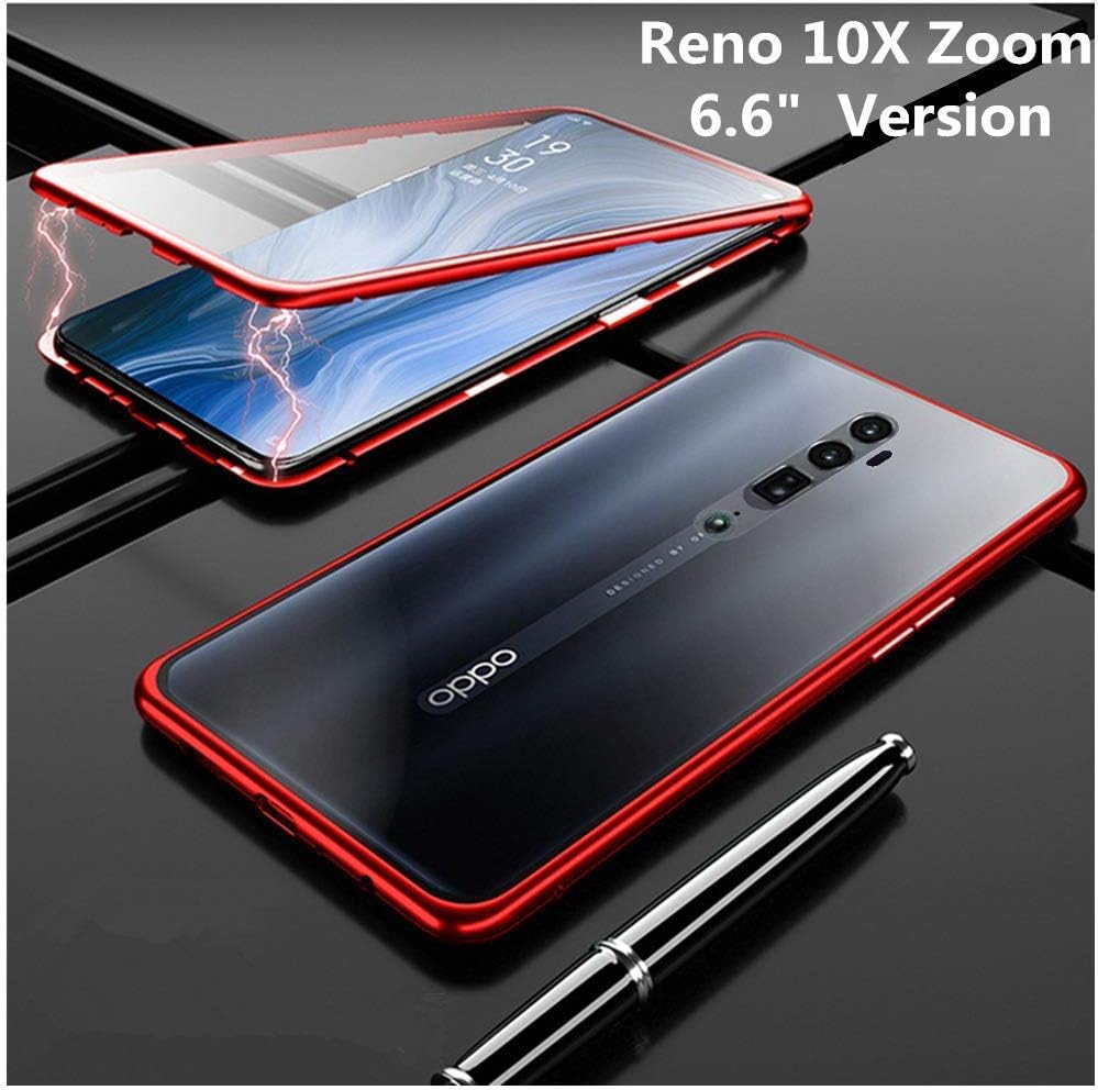 Case for Oppo Reno 10x Zoom,360° Full Body,Front and Back of Clear Touchable HD Tempered Glass,with Built-in Screen Protector Magnetic Adsorption Metal Frame Cover Lightweight Ultra Thin Fit