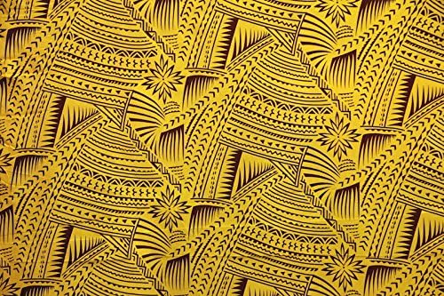 Polynesian Tattoo Design Fabric 45''inch Sold by The Yard Yellow