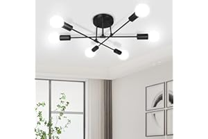 CANMEIJIA Modern Sputnik Chandelier Ceiling Light Fixture with 6 Lights Black Mid Century Ceiling Mount Lights Fixture for Bedroom, Dining Room, Living Room, Kitchen, E26 Base, Bulbs Not Included