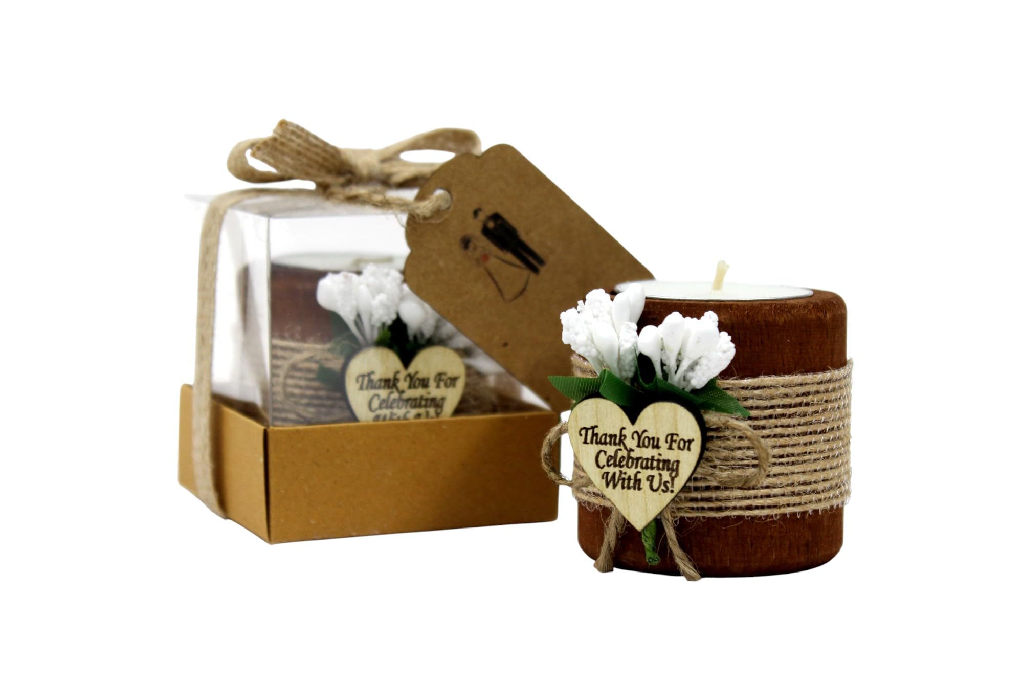 Photo 1 of 10 Pcs Shawly Sisters Handmade Wooden Wedding Favors Candle and Tealight Holders, Cylinder Shaped Wood Candleholders, Engagement Gifts, Bridal Shower Favors for Guests (White, Brown Wood)