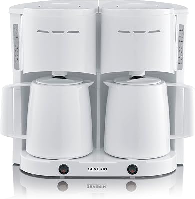 - Cafeteira de gotejamento duplo até 16 chávenas, cafeteira compacta com filtro / cafeteira americana com 2 garrafões térmicos, com desligamento automático, branca, KA 9314