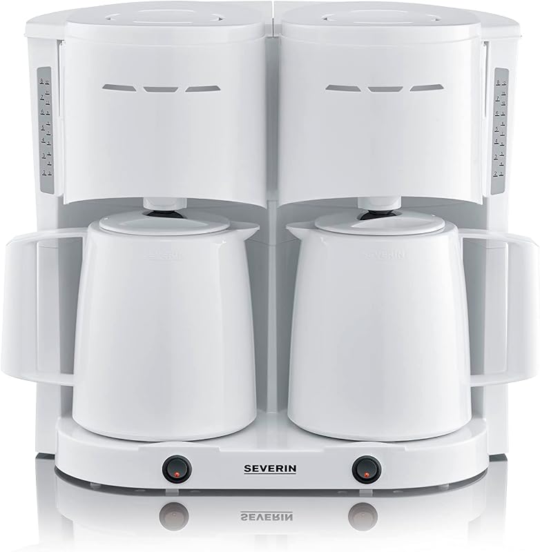 - Cafeteira de gotejamento duplo até 16 chávenas, cafeteira compacta com filtro / cafeteira americana com 2 garrafões térmicos, com desligamento automático, branca, KA 9314