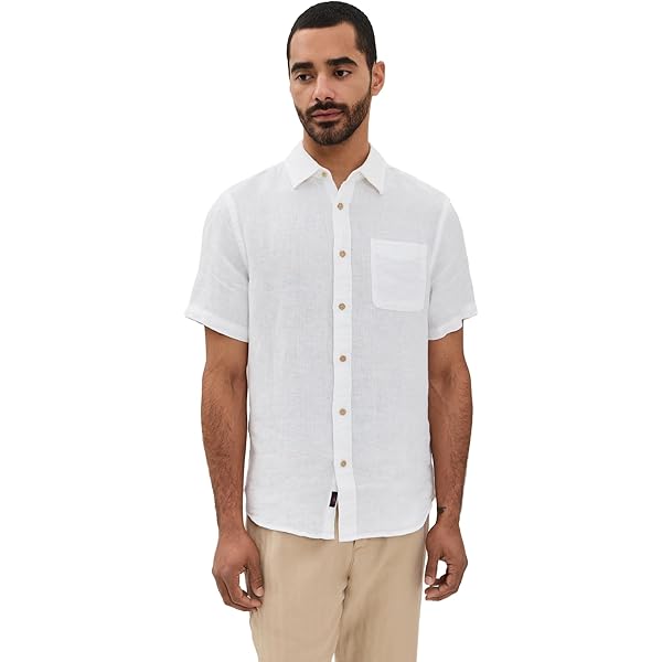 Amazon.com: Faherty Men's Short Sleeve Palma Linen Shirt, Horizon