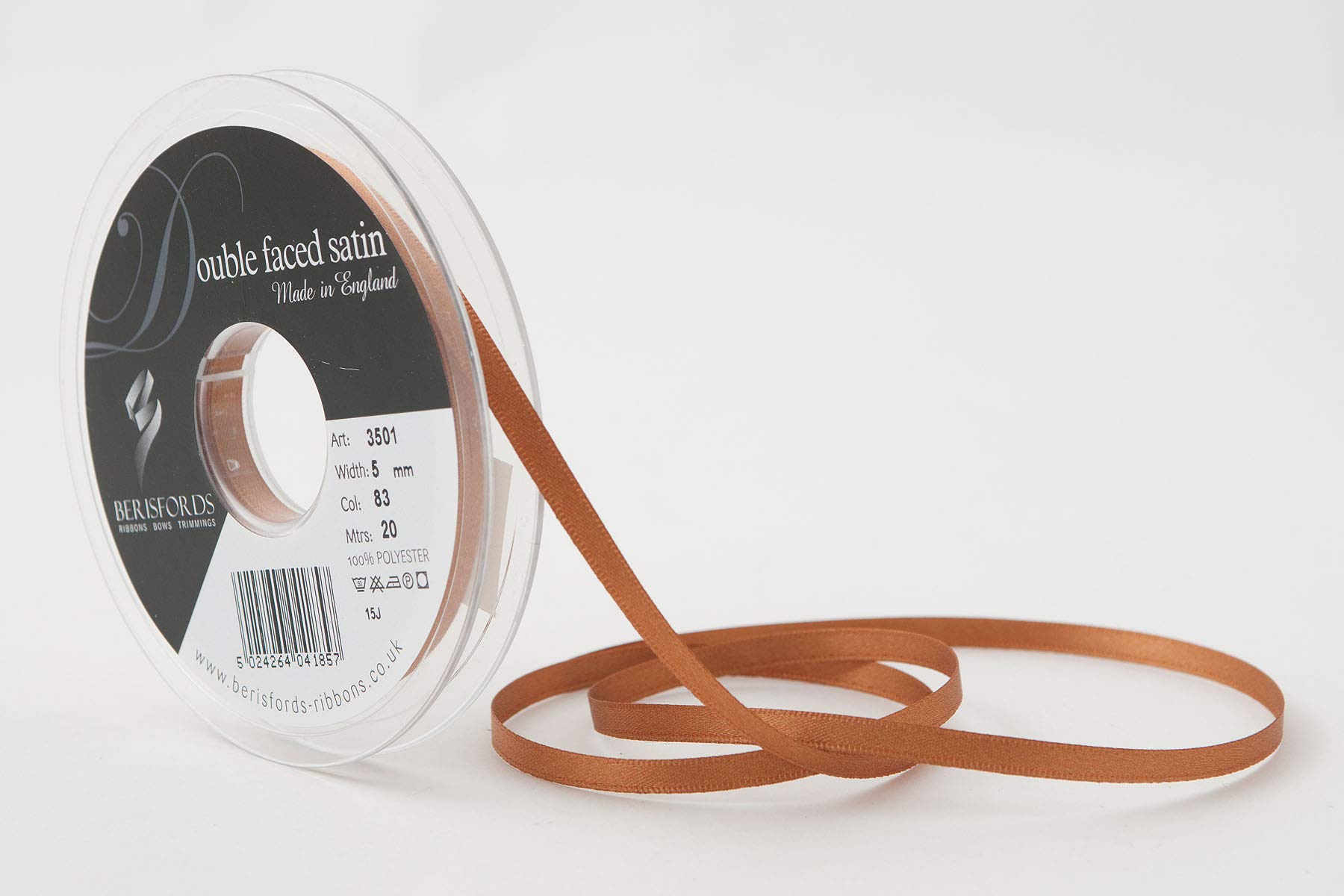 Berisfords Double FACE Poly Satin Ribbon, Sable, 5 mm