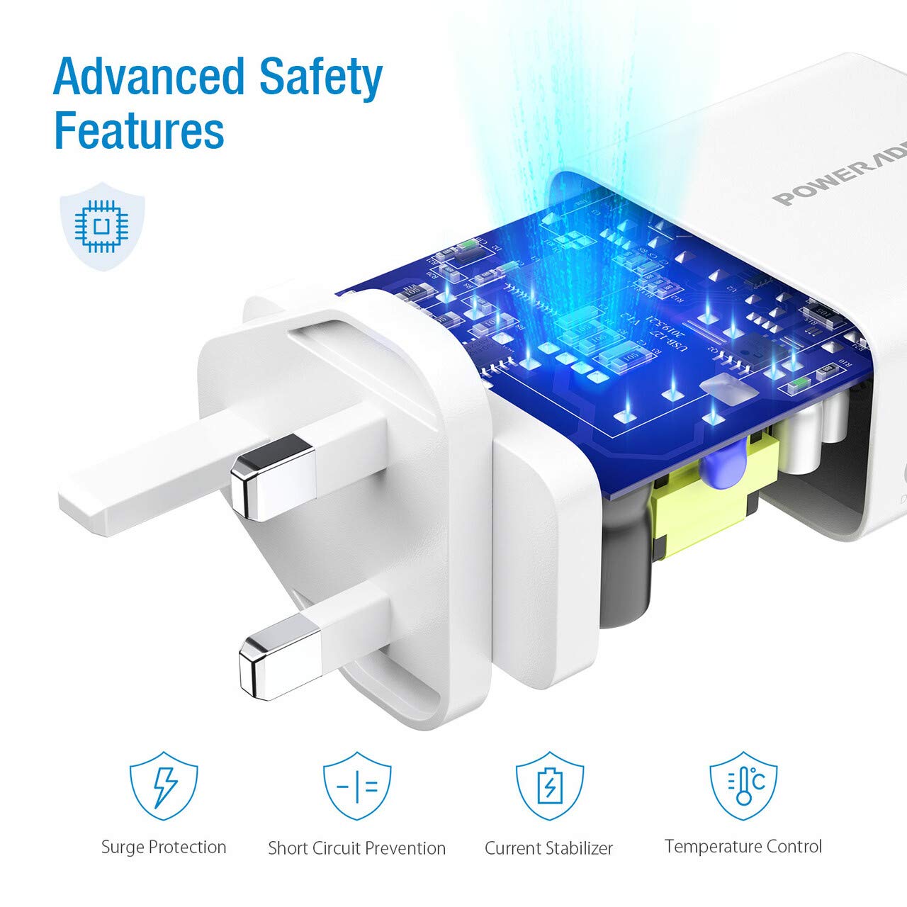 Poweradd 30W Main Charger, 3-Port USB Wall Charger, USB Plug Chargers Compatible with Apple iPhone 11 Pro/XS Max/XR/X/8/8 Plus, Galaxy, iPad and More - White