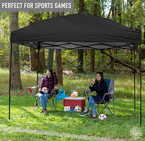 Punchau Pop Up Canopy Tent 10 x 10 Feet, Black - UV Coated, Straight Leg, Waterproof Instant Outdoor Gazebo Tent, Bonus Roller Carry Bag