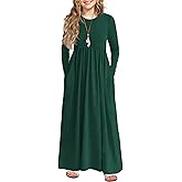 Arshiner Girls Maxi Dress Long/Short Sleeve Casual Holiday Dress with Pockets for 5-13 Years