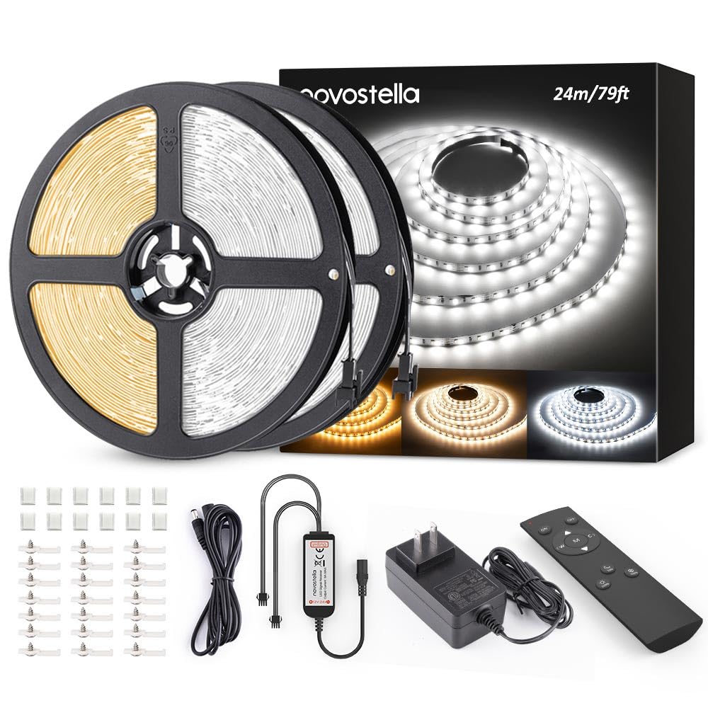 Photo 1 of NOVOSTELLA 79ft(2rolls) Tunable White LED Strip Light Kit 2688LEDs Dimmable 3000K-6500K 24V Flexible Tape Remote Ribbon for Stage Bedroom Party Kitchen Stair Living Room Ceiling Daylight Warm White