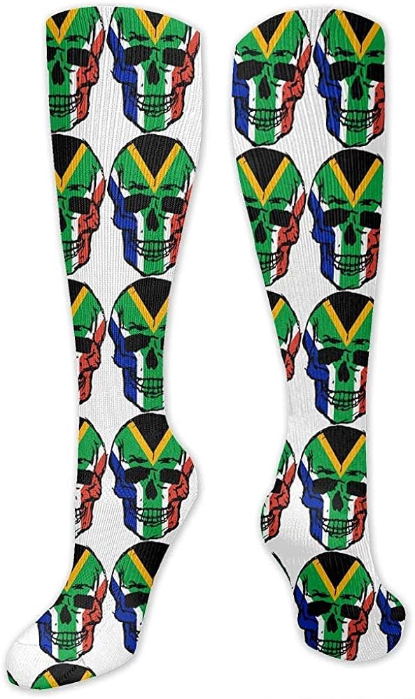 SocksSouth Africa Flag Skull Crew Socks Best For Bodybuilding Travel