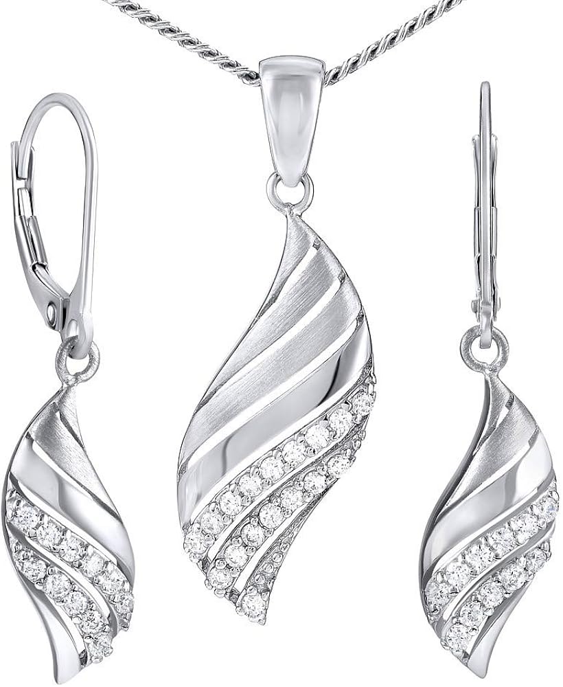 SILVEGO - QRS125 - Women's 925 Sterling Silver Jewellery Set including Clear Cubic Zirconia Leaf Design, White