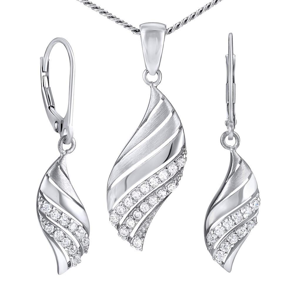 SILVEGO - QRS125 - Women's 925 Sterling Silver Jewellery Set with Clear Cubic Zirconia Leaf Design