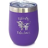 Bevvee Udderly Fabulous - Cow Wine Tumbler with Sliding Lid - Stemless Stainless Steel Insulated Cup - Funny Outdoor Camping Mug - Purple