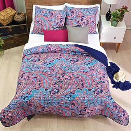 Amazon Com Pink And Blue Paisley Comforter Set Home Kitchen