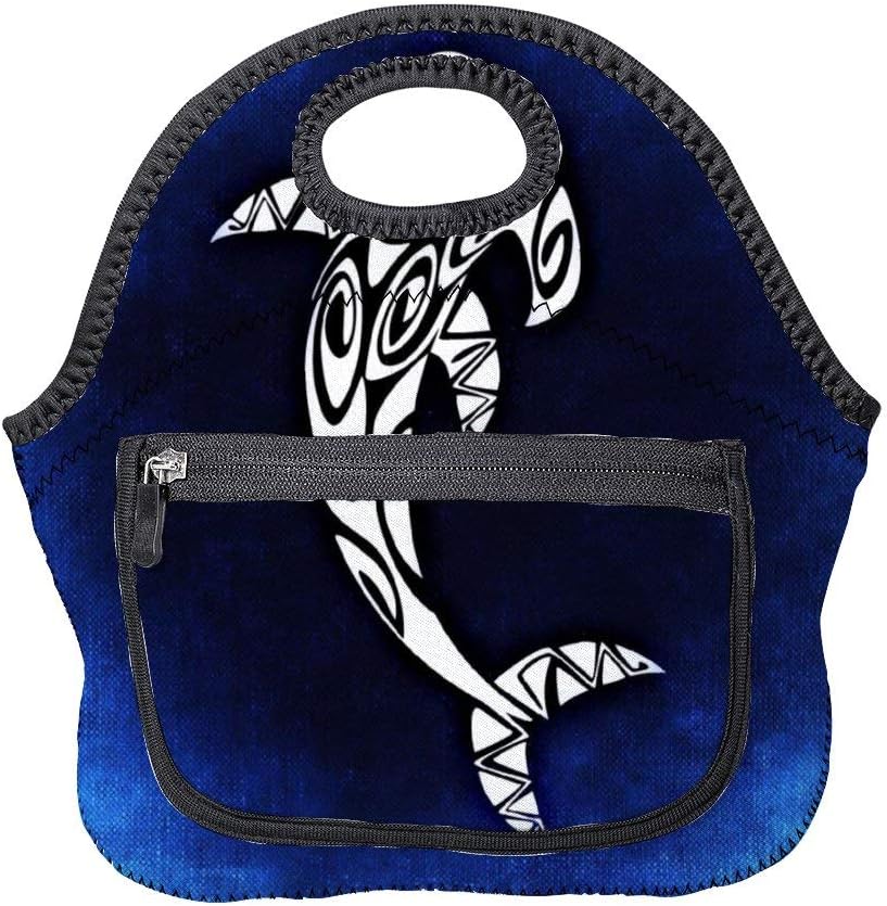 Neoprene Lunch Bag Hammerhead Shark Fish Dangerous Pattern Insulated Picnic Tote Boxes Backpack for Women Men Kids Pocket Style with Zipper