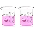 Labvida 2pcs 1000ml Upgrated Thick Glass Beakers, Griffin Low Form Beaker Set with Double Scale, 3.3 Boro, LVA014