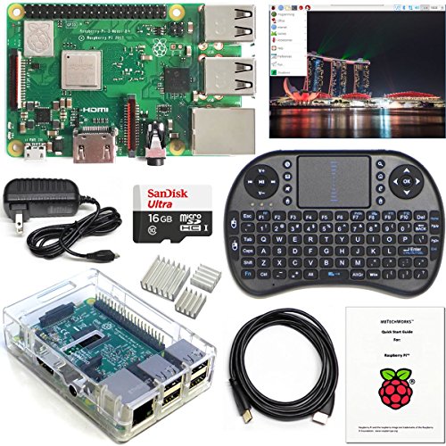 Raspberry Pi 3 B+ Kit - WiFi, Bluetooth, Raspbian, Wireless Keyboard, 16GB High-speed SD, 3A Power Supply, Clear Case (Best Keyboard For Raspberry Pi)