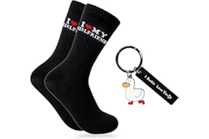 Boyfriend Gifts I Love My Girlfriend Socks, Birthday Gift for Boyfriend Funny Socks 9-11 and I Love You Keyring for Anniversa