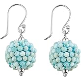 CRYSTALIS Larimar-Pectolite Balls Beads Earring Set, Beaded Pairs Jewelry for Women, Natural Micro Beads Gemstone, Chakra Healing Crystal, Wardrobe Essential Jewelry, 925 Sterling Silver