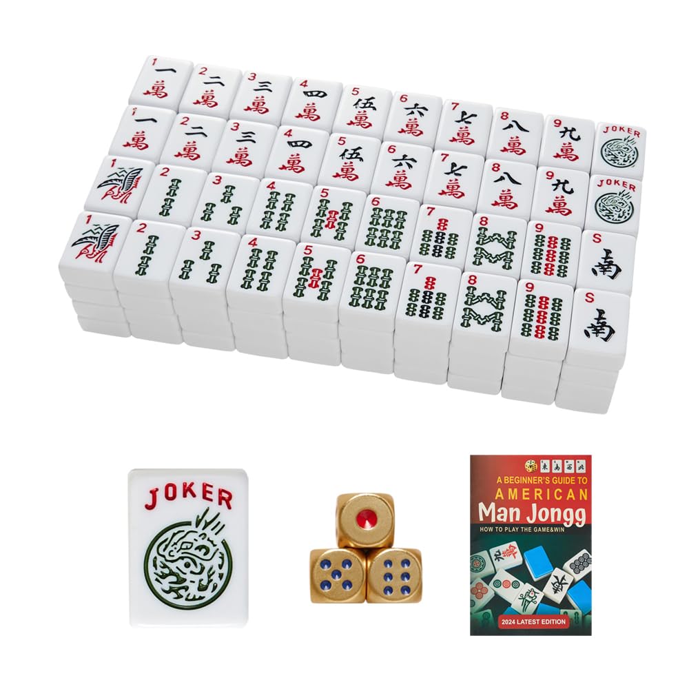 Photo 1 of TAIKULA American Mahjong Tiles 1.2” American Mahjong Set 166 White Premium Mahjong Tiles with 3 Golden Metal Dice & Rules Instruction