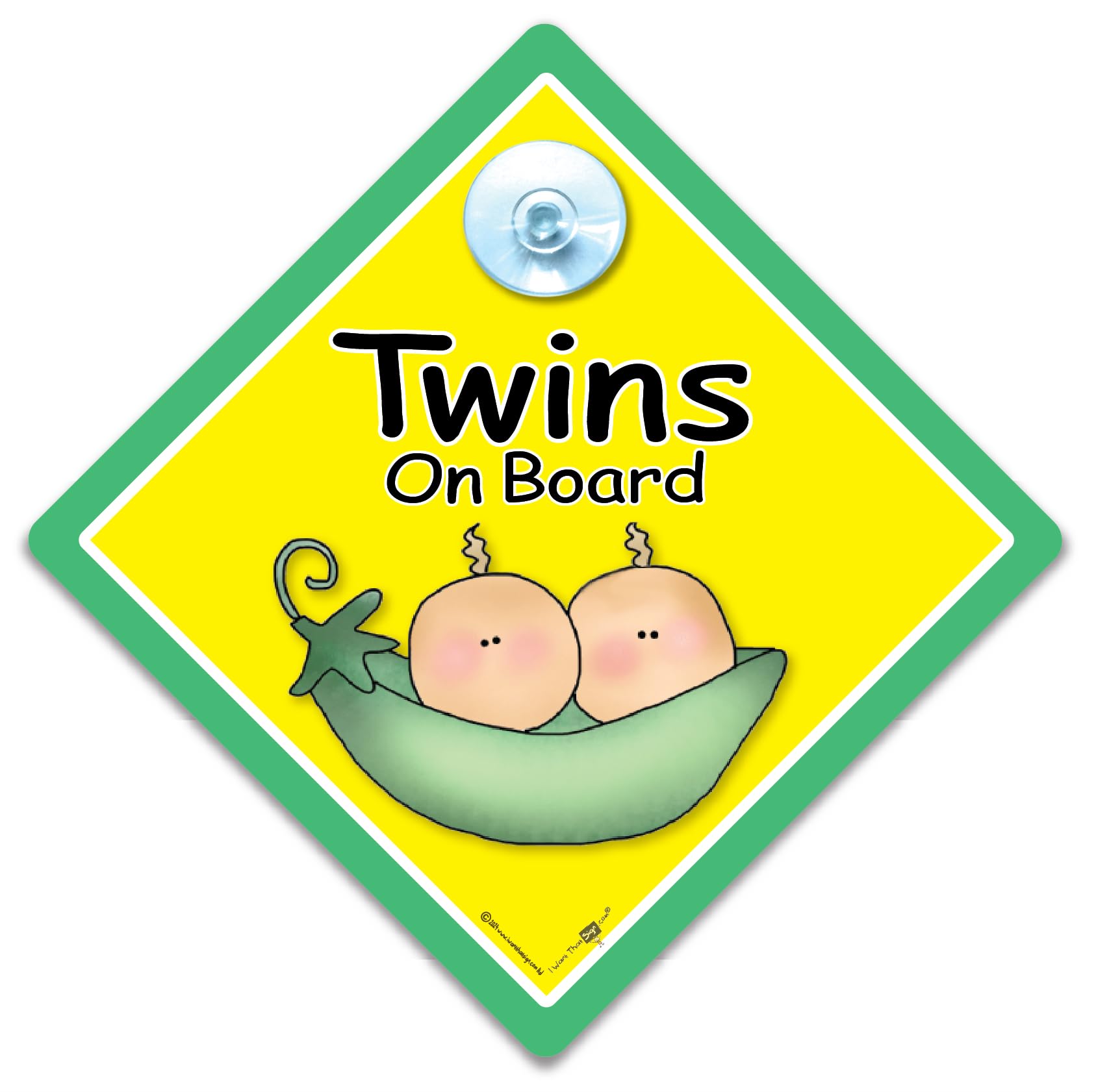 Twins On Board Sign Peapod, Baby On Board Sign, Grandchild On Board, Suction Cup Car Window Sign Designed to Let Other Road Users Twins are in The Car, 14 cm x 14cm