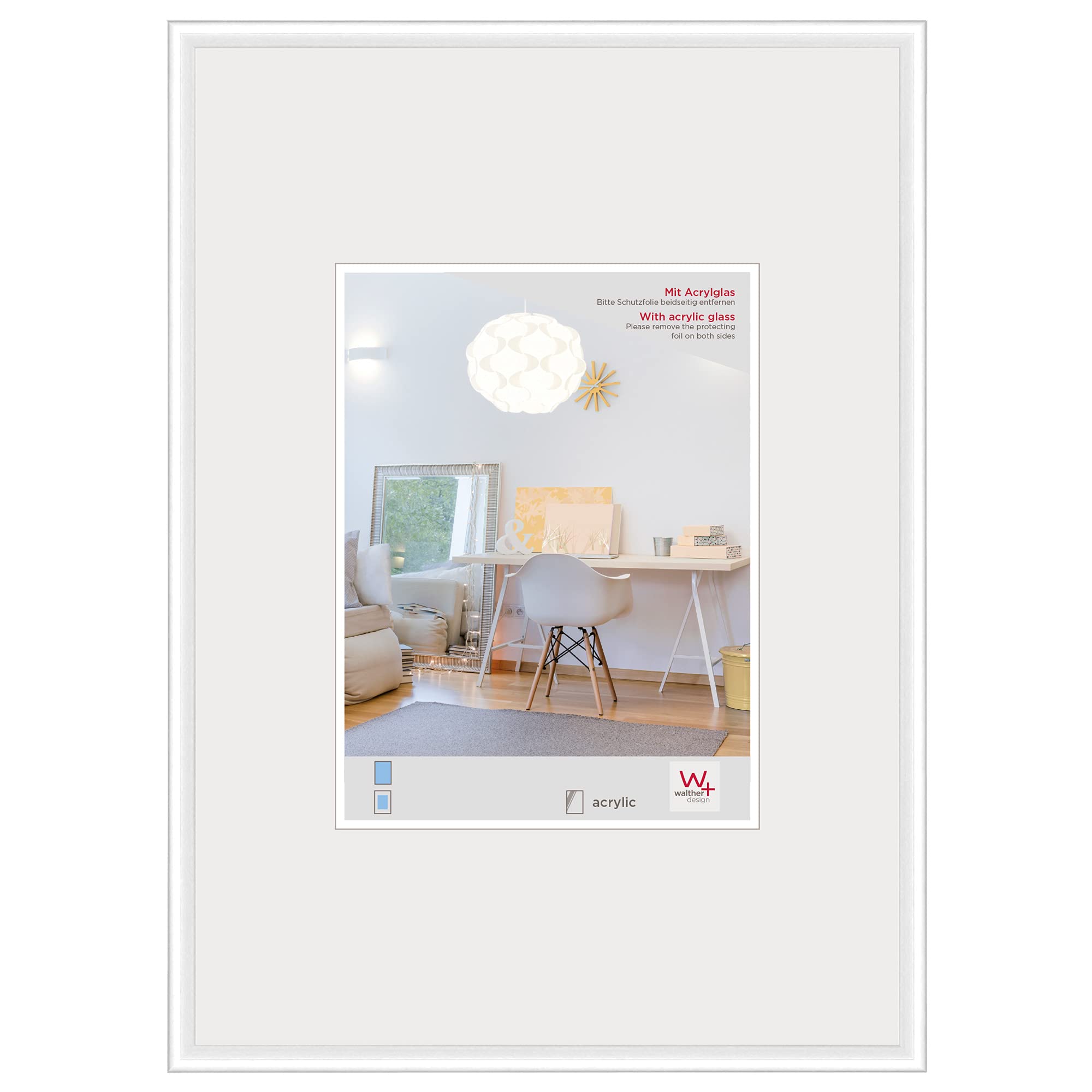 walther design Bilderrahmen weiss 20 x 30 cm mit Kunstglas, New Lifestyle Kunststoffrahmen KVX030W