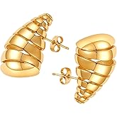 HighSpark Chunky Teardrop Gold Earrings for Women | Hypoallergenic Chunky Spiral Teardrop Earrings | Lovely Gift