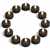 Glflickerow Glitter Votive Flameless Black Tea Lights with Timer,12 PCS | Flickering Tealight Battery Operated, LED Candles for Gothic Wedding,Halloween Home Decoration