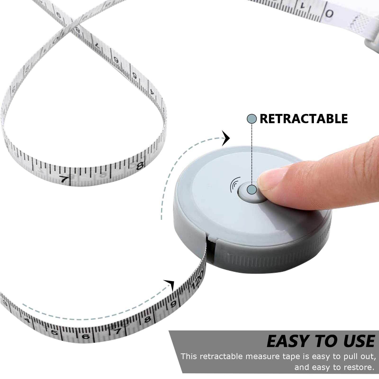 6 Packs Retractable Tape Measure + 2PCS Soft Measuring Tape for Body Measurements(60-Inch), Premium Sewing Tape Double Scale Vinyl Ruler for Weight Loss Medical Tailor Fabric Cloth Knitting Craft