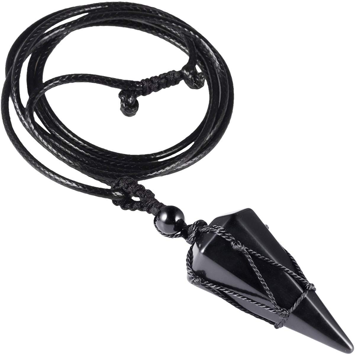 Nupuyai Braided Obsidian Crystal Point Pendant Necklace for Women Men, Hexagonal Pendulum Pendant with Adjustable Cord