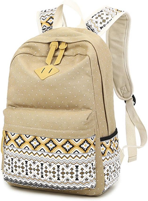 Honeymall Cute Lightweight Canvas Bookbags Fashion School Backpacks for Teen Girls(Khaki)