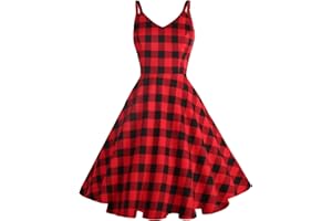 GOOBGS Women's 1950s Retro Vintage Spaghetti Strap Cocktail Swing Dresses with Pockets