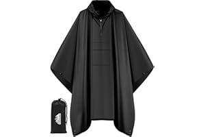 Bruvoalon 3-in-1 Rain Poncho with 1/4 Zip & Chest Pocket, Waterproof, Sunshade, Ground Mat for Adults & Youth Emergency