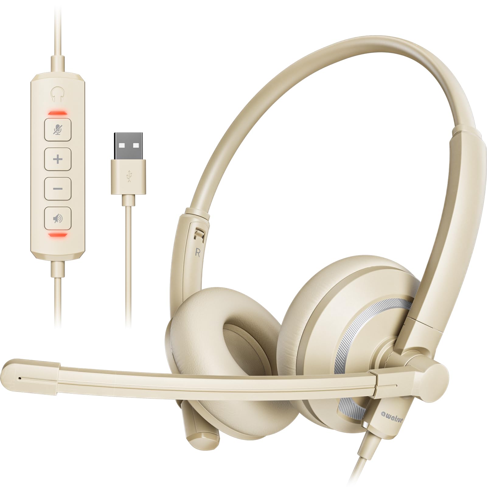 Photo 1 of awatrue USB Headset with Microphone for PC Laptop - Headphones with Noise Cancelling Microphone for Computer,On-Ear Wired Office Call Center Headset for Boom Skype Webinars,Lightweight-Apricot