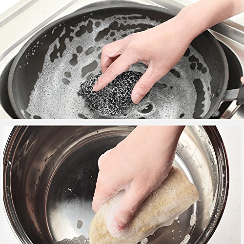 Cast Iron Cleaner&Natural Loofah, Danlit 7"x7" Stainless Steel 316L Chainmail Scrubber&Cookware Cleaner, for Pan Pre-Seasoned, Dutch Ovens, Cookie Sheet, Tortilla Press, Hibachi, Cornbread, Pie Pan