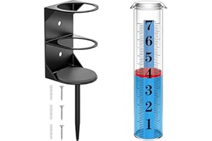 WONDMALL Rain Gauge Outdoor, Accurate Rain Gauges Outdoors Best Rated with Metal Rack Holder, Freeze Proof Water Rain Meter with Thickened Plastic Large Font Tube for Yard, Easy to Read with Red Float