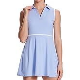 AGTCARE Women's Tennis Dress with Detachable Pocket Shorts, Convertible V-Neck & Polo Collar for Golf Gym