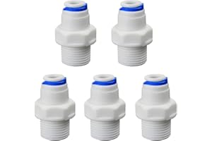 AIMATRUN 3/8" Male Thread Straight Through x 1/4" PE Hose OD Push-In Quick-Connect Fitting for RO Reverse Osmosis Water Filter, Beverage Dispenser & Water Filtration/Purification Systems Accessories (5PCS)