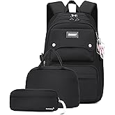 Bansusu 3Pcs Black Backpack for Teen Girls with Lunchbox, School Bag Girls Backpack Bookbag for Kids, Black
