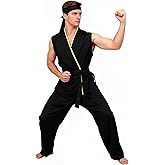 Fashionjoy Men Karate Gi Costume Sleeveless Uniform Halloween Cosplay with Headband Full Set Outfits