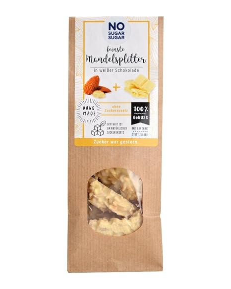 NO SUGAR SUGAR | Mandelsplitter in Weißer Schokolade (100 g) vom Konditor, ohne Zuckerzusatz