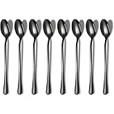 Premium Stainless Steel Coffee and Tea Spoons - Long Handle Set of 8 (Black)