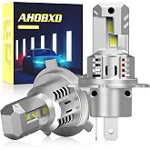 AHOBXD H4 Bulbs Hi/Low Beam Super Bright 90000LM Brightness 900% White H4/9003 Car Light Bulbs Cooling Fan 1:1 Halogen Size 100000hrs Long Lifespan Plug and Play Fog Lights Pack of 2