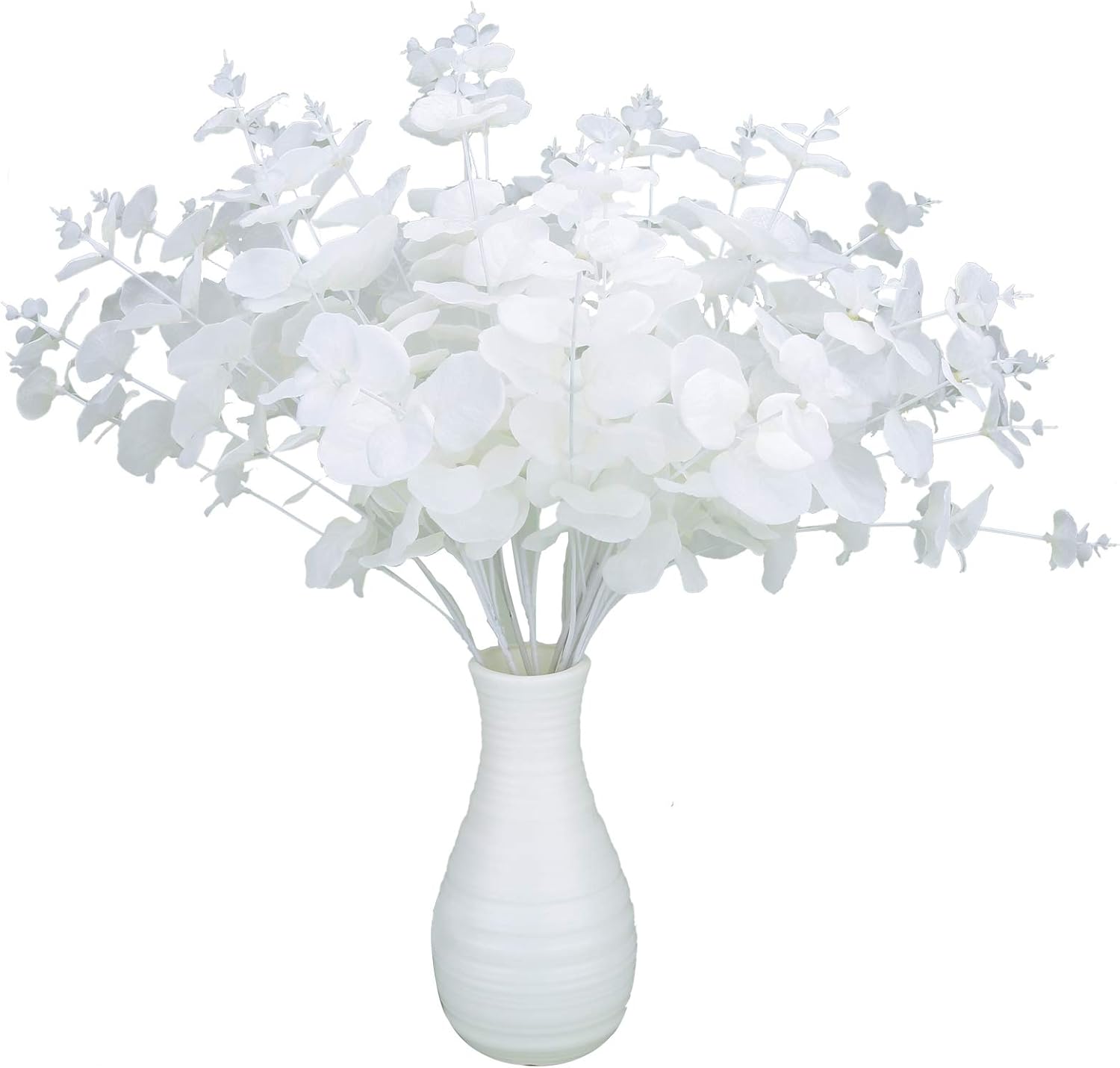 Greentime 2 Pack White Artificial Eucalyptus Leaves Bouquet with 20 Branches Fake 18.5 Inches Silver Dollar Eucalyptus Stems for Wedding Table Centerpiece DIY Flower Arrangements Vase Decor