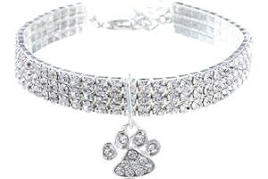 RayMinsino Pet Collar with Diamonds, Adjustable Crystal Diamond Elastic Heart Claw Pendant Wedding cat and Dog Small pet Neck
