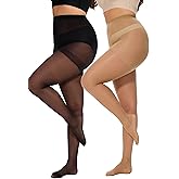 Citystl 2 Pairs Plus Size Sheer Tights for Women - 20D Black Tights Control Top Pantyhose with Reinforced Toes, Supple Feel
